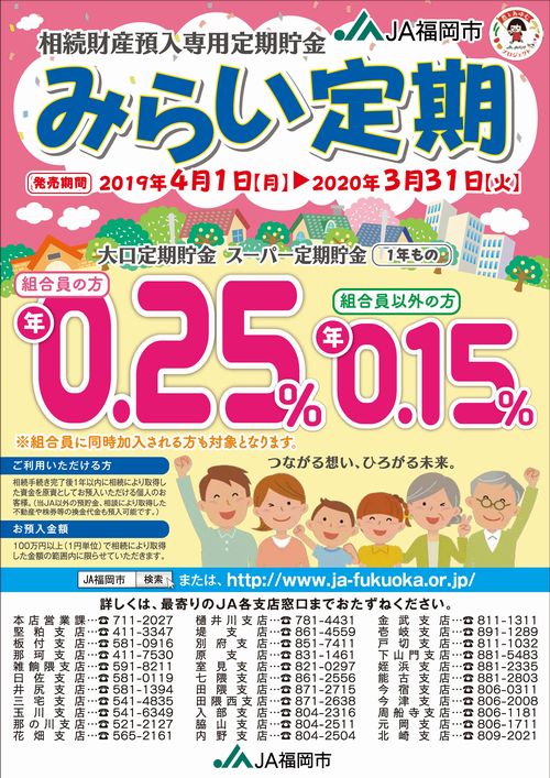 相続財産預入専用定期貯金『みらい定期』イメージ